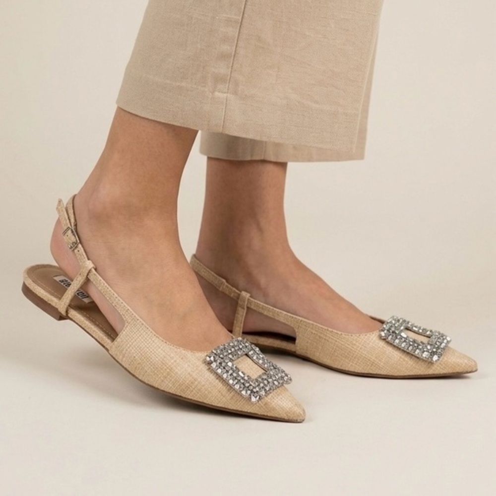 BIBI‎ LOU Gem Buckle Raffia Slingback Flats Size 40